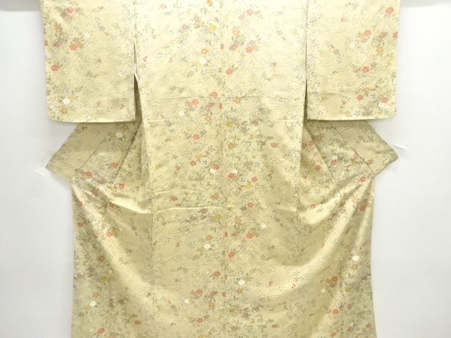 未使用品　仕立て上がり　扇に草花模様小紋着物